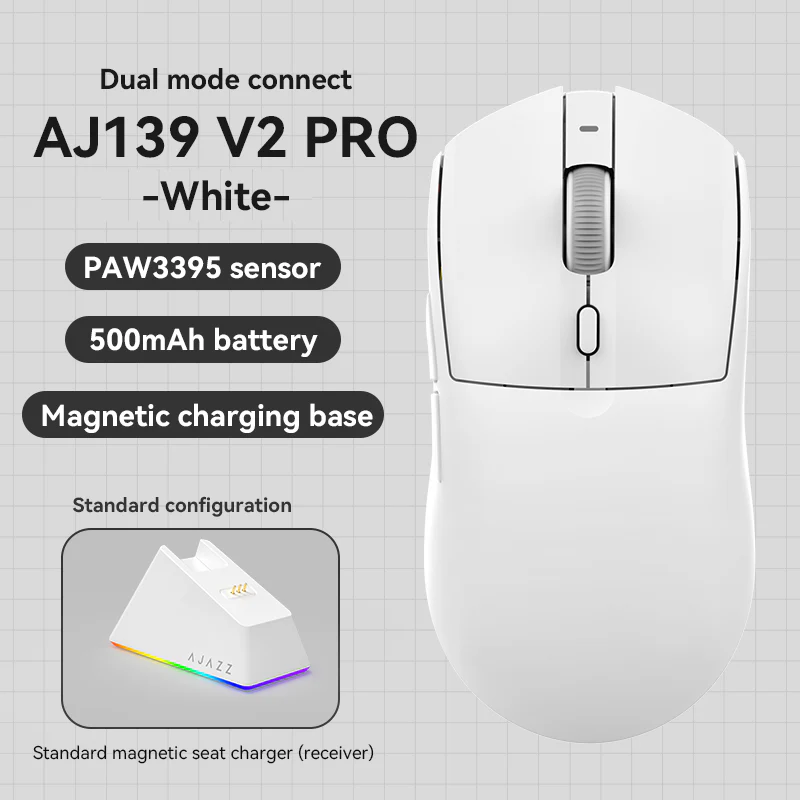 MechLands AJAZZ AJ139 V2 MC Gaming Mouse with Charging Base, Adjustable 12,000 DPI, PAW3311 Sensor, 3 Modes Wireless Mouse, 500mAh Battery, 1000 Polling Rate, 66g Lightweight, Win/Mac - Image 25