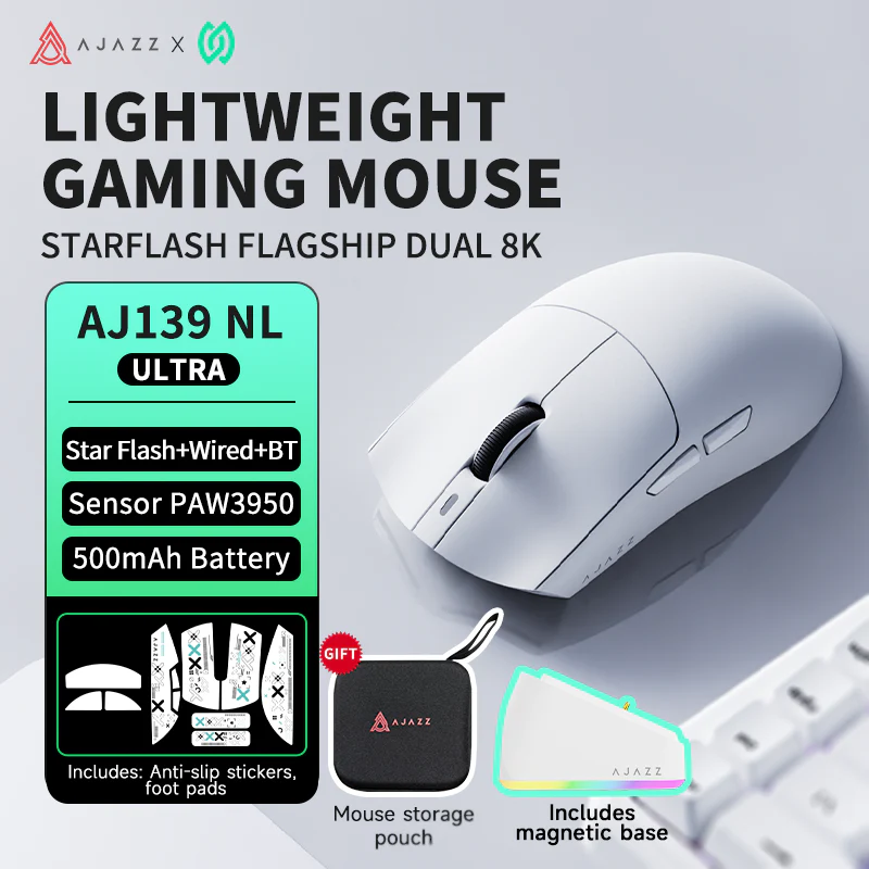 AJAZZ AJ139P NL V3 Ultra Magnetic base gaming mouse Star Flash+Wired+BT Sensor PAW3950 500mAh Battery - Image 13