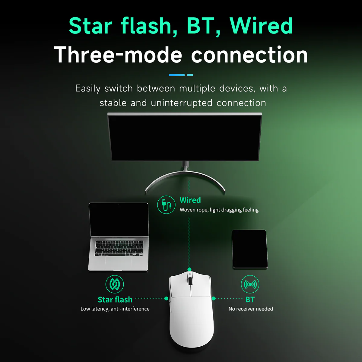 AJAZZ AJ139P NL V3 Ultra Magnetic base gaming mouse Star Flash+Wired+BT Sensor PAW3950 500mAh Battery - Image 9