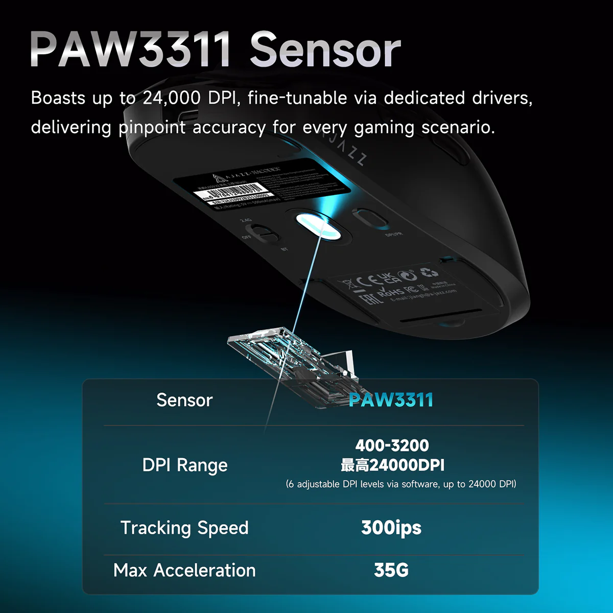 Ajazz AJ159 V2 MC Gaming Wireless Mouse with Professional Competitive Driver and Three Modes - Image 7