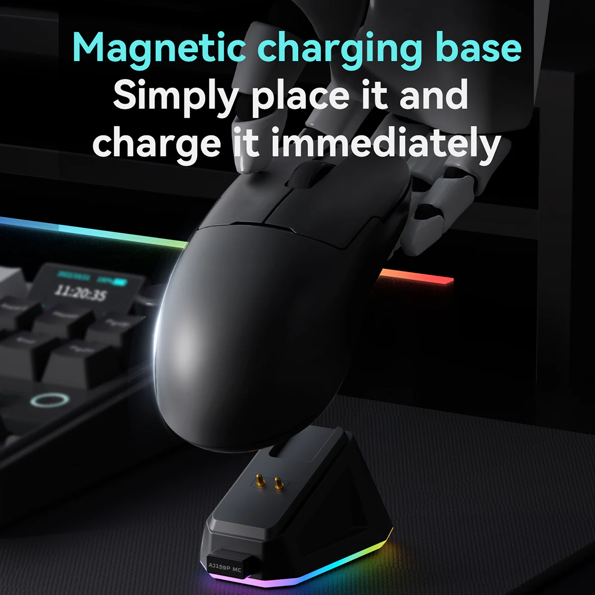 AJAZZ AJ159P MC Gaming Mouse with Magnetic Charging Dock (Bluetooth/2.4GHz Wireless/Wired) PAW3311 Tripe mode 1000Hz return rate - Image 4