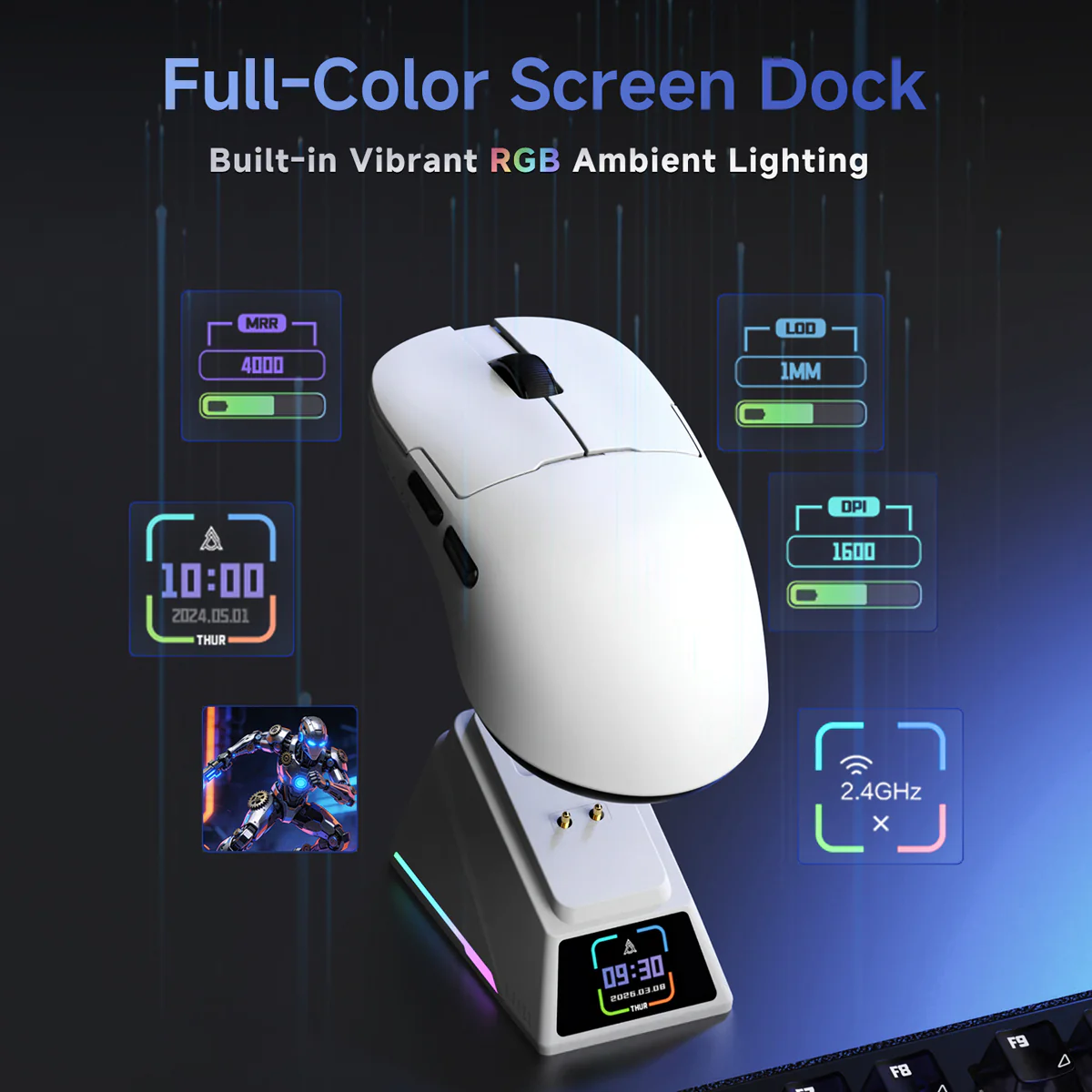 AJAZZ AJI59P MC PRO Wireless Gaming & Office Mouse – Color Screen, Magnetic Dock, PAW3311 Sensor Dual 1K Polling Rate, 24,000 DPI, 400mAh Battery, RGB Lighting, 57g Lightweight Design - Image 11