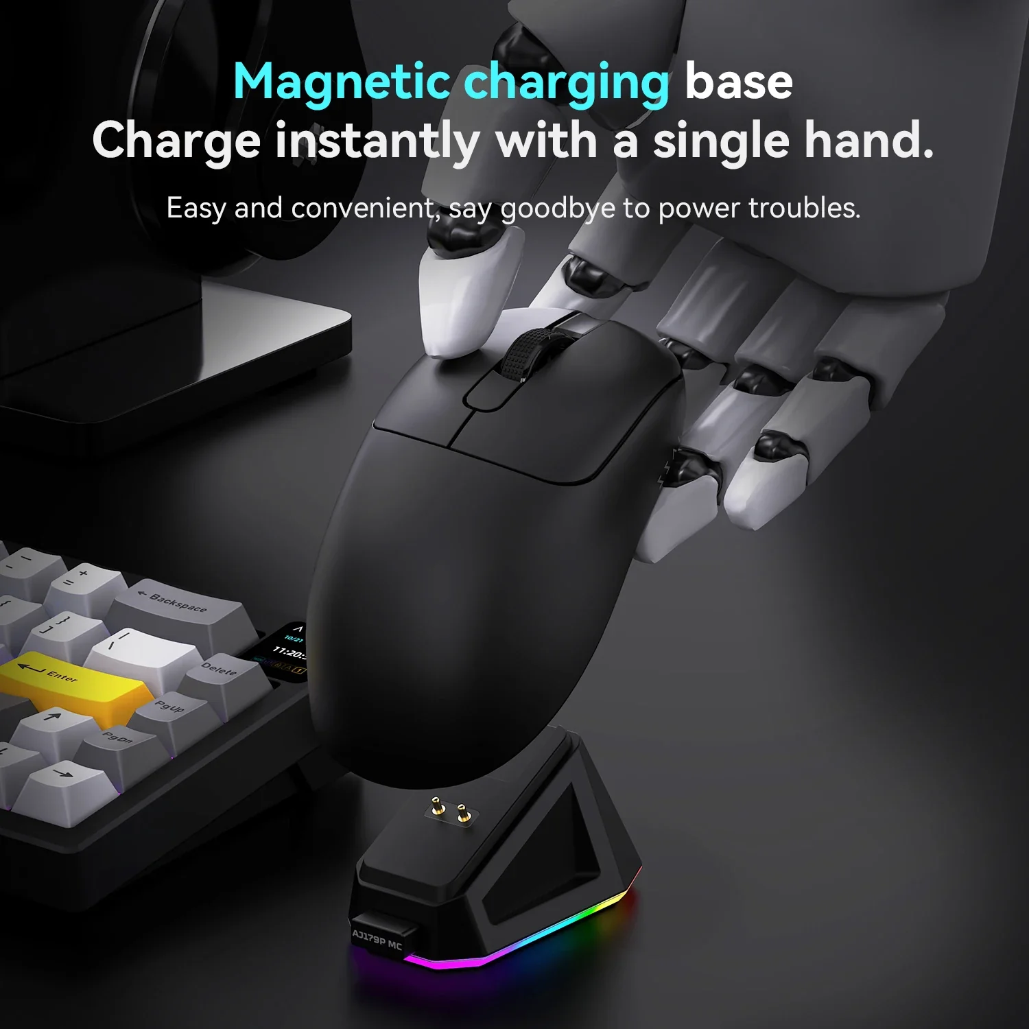 AJAZZ AJ179P MC Right-handed Bluetooth 2.4G Mouse·PAW3311 Three Modes RGB Magnetic Charging Base - Image 7