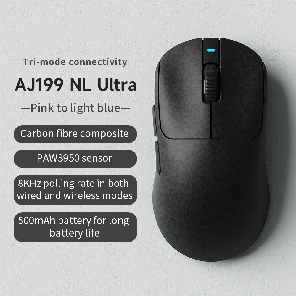 AJAZZ AJ199 NL Ultra Lightweight Carbon Fiber Wireless Bluetooth Gaming Mouse PAW3950 Sensor, 500mAh Battery, Wired/Wireless Dual 8K Support