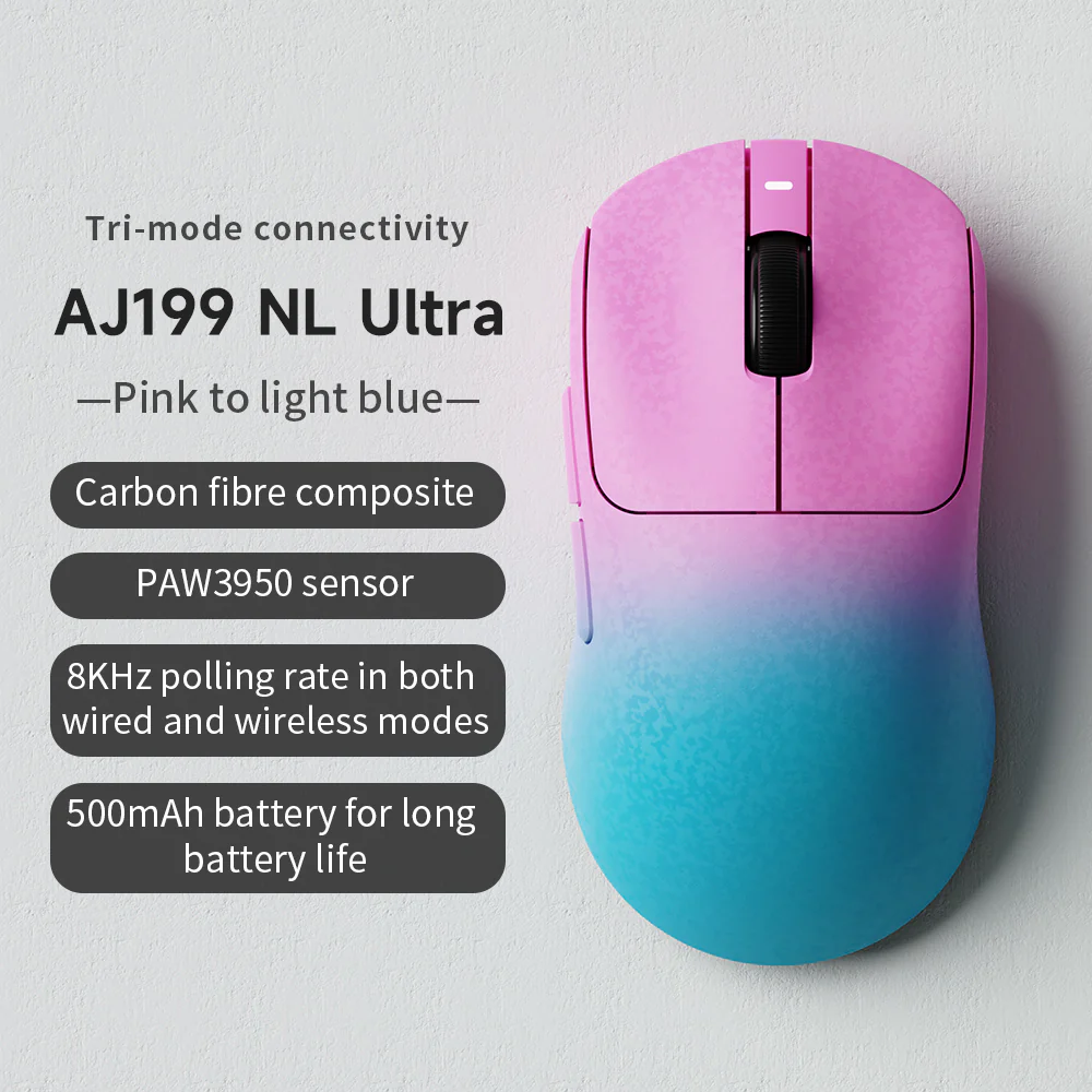 AJAZZ AJ199 NL Ultra Lightweight Carbon Fiber Wireless Bluetooth Gaming Mouse PAW3950 Sensor, 500mAh Battery, Wired/Wireless Dual 8K Support - Image 2