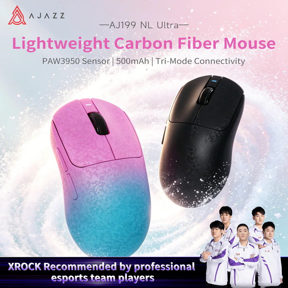 AJAZZ AJ199 NL Ultra Lightweight Carbon Fiber Wireless Bluetooth Gaming Mouse PAW3950 Sensor, 500mAh Battery, Wired/Wireless Dual 8K Support - Image 4