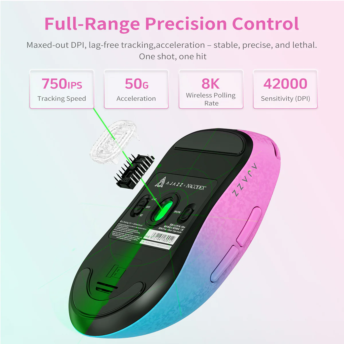 AJAZZ AJ199 NL Ultra Lightweight Carbon Fiber Wireless Bluetooth Gaming Mouse PAW3950 Sensor, 500mAh Battery, Wired/Wireless Dual 8K Support - Image 7