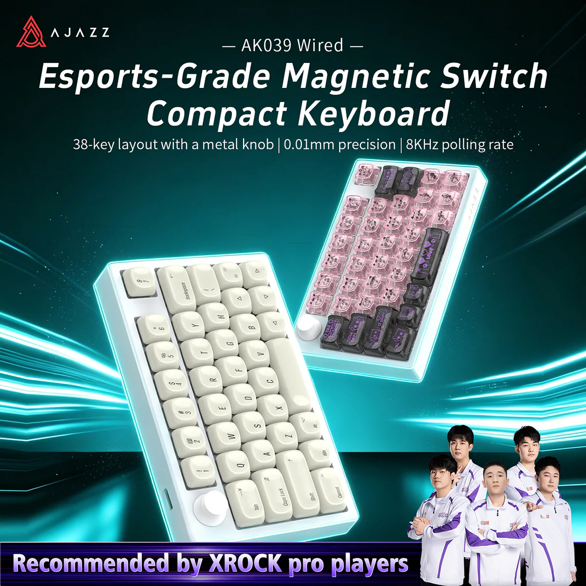 AJAZZ AK039 Wired Esports-Grade Magnetic Switch One-Handed Keyboard for FPS Gaming 38 Keys + Metal Knob | 0.01mm Precision | 8K Polling Rate