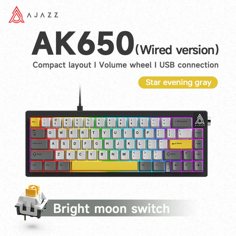 Ajazz AK650 Wired Gaming Mechanical Keyboard volume knob full-key hot-swappable switches - Image 3