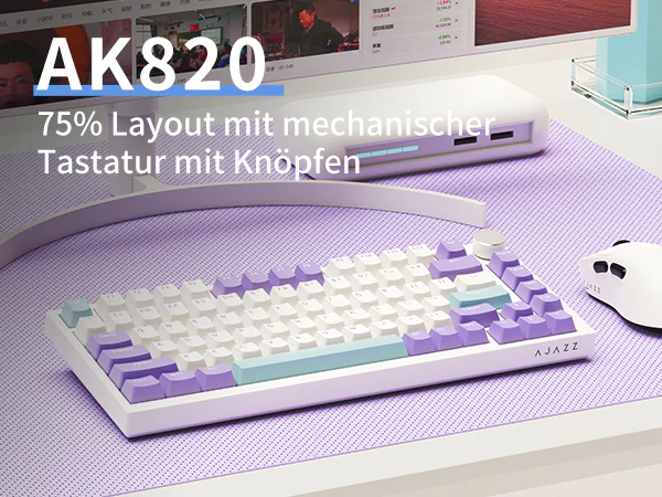 German version AJAZZ AK820 Mechanical Keyboard German keyboard ISO-DE layout QWERTZ Hot-swappable volume rotary button - Image 3