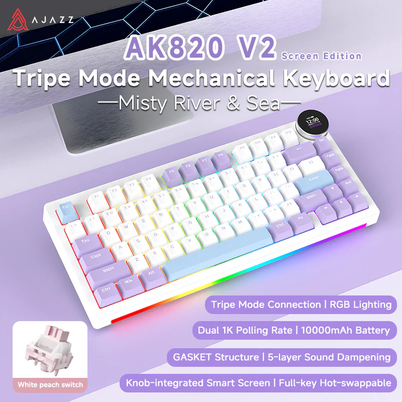 AJAZZ AK820 V2/PRO 10000mAh 2.4G/BT/Wired 1k+1K/8k+8K Gaming mechanical keyboard Underglow RGB - Image 75
