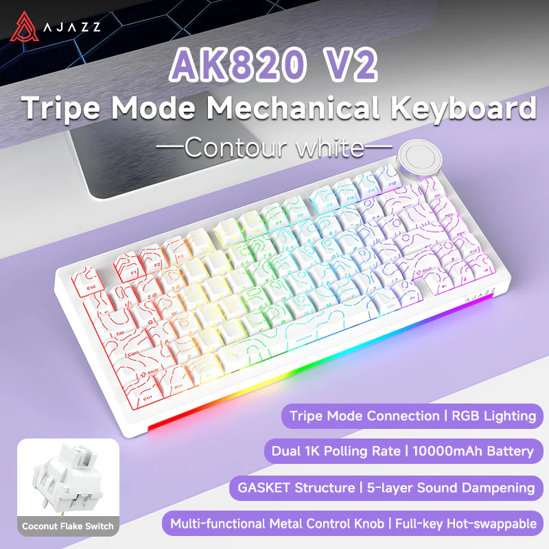 AJAZZ AK820 V2/PRO 10000mAh 2.4G/BT/Wired 1k+1K/8k+8K Gaming mechanical keyboard Underglow RGB - Image 77