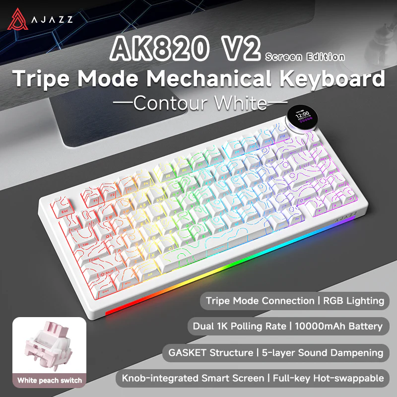 AJAZZ AK820 V2/PRO 10000mAh 2.4G/BT/Wired 1k+1K/8k+8K Gaming mechanical keyboard Underglow RGB - Image 78