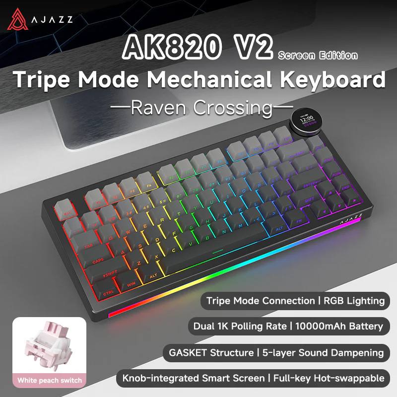 AJAZZ AK820 V2/PRO 10000mAh 2.4G/BT/Wired 1k+1K/8k+8K Gaming mechanical keyboard Underglow RGB - Image 79