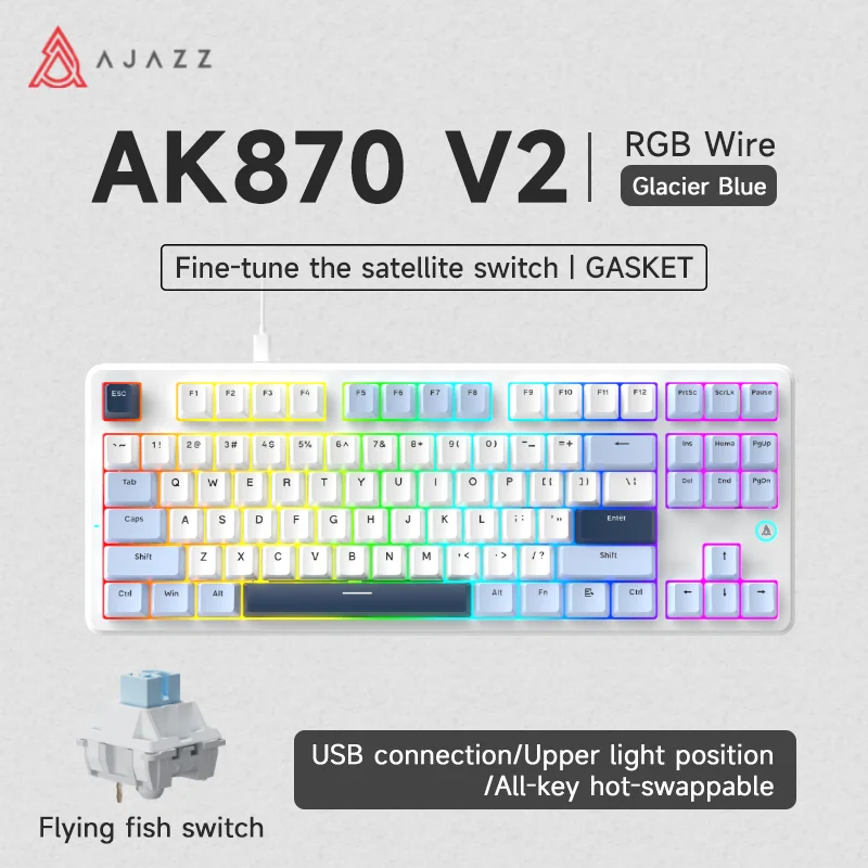 AJAZZ AK870 V2 Keyboard Gaming Mechanical Keyboard 10000mAh Wired/Wireless Bluetooth Gaming Keyboard - Image 10