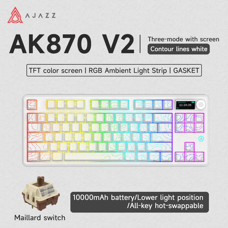 AJAZZ AK870 V2 Keyboard Gaming Mechanical Keyboard 10000mAh Wired/Wireless Bluetooth Gaming Keyboard - Image 11