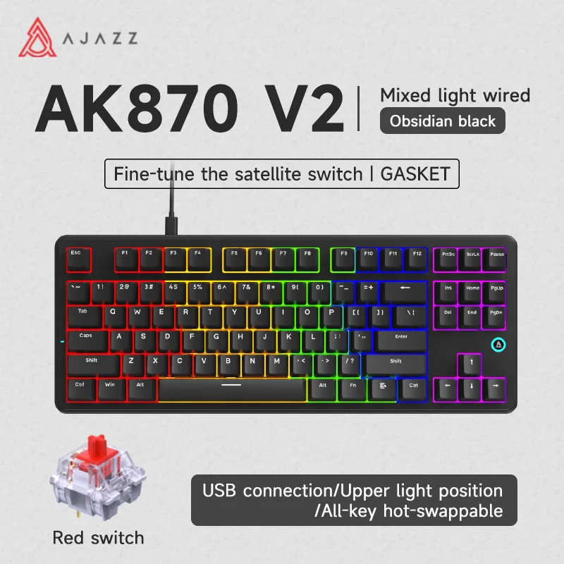 AJAZZ AK870 V2 Keyboard Gaming Mechanical Keyboard 10000mAh Wired/Wireless Bluetooth Gaming Keyboard - Image 12