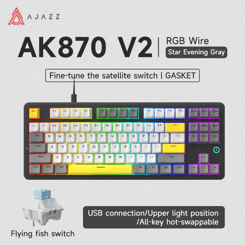 AJAZZ AK870 V2 Keyboard Gaming Mechanical Keyboard 10000mAh Wired/Wireless Bluetooth Gaming Keyboard - Image 13
