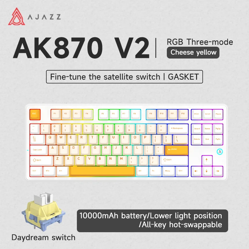 AJAZZ AK870 V2 Keyboard Gaming Mechanical Keyboard 10000mAh Wired/Wireless Bluetooth Gaming Keyboard - Image 14