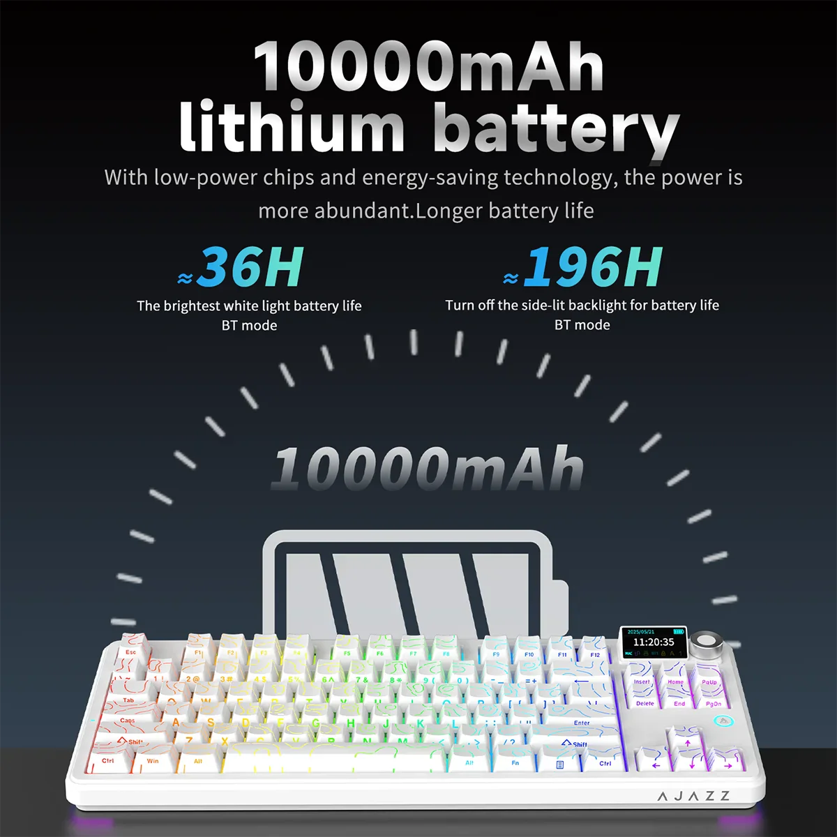 AJAZZ AK870 V2 Keyboard Gaming Mechanical Keyboard 10000mAh Wired/Wireless Bluetooth Gaming Keyboard - Image 4