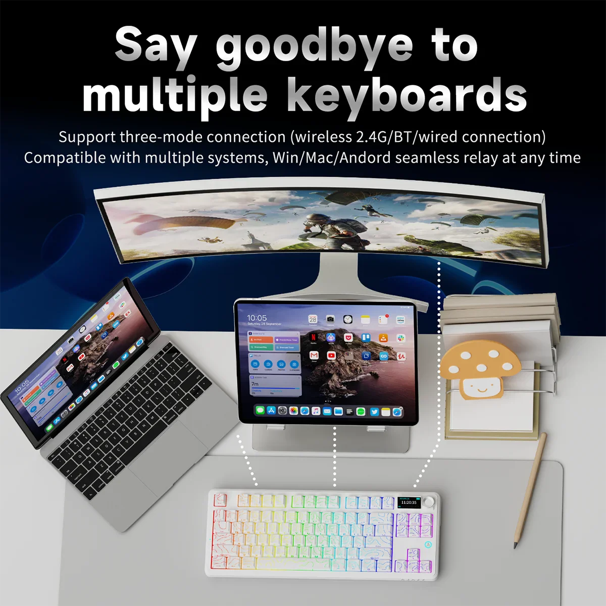 AJAZZ AK870 V2 Keyboard Gaming Mechanical Keyboard 10000mAh Wired/Wireless Bluetooth Gaming Keyboard - Image 6