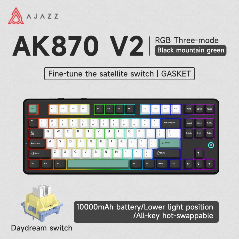 AJAZZ AK870 V2 Keyboard Gaming Mechanical Keyboard 10000mAh Wired/Wireless Bluetooth Gaming Keyboard - Image 9