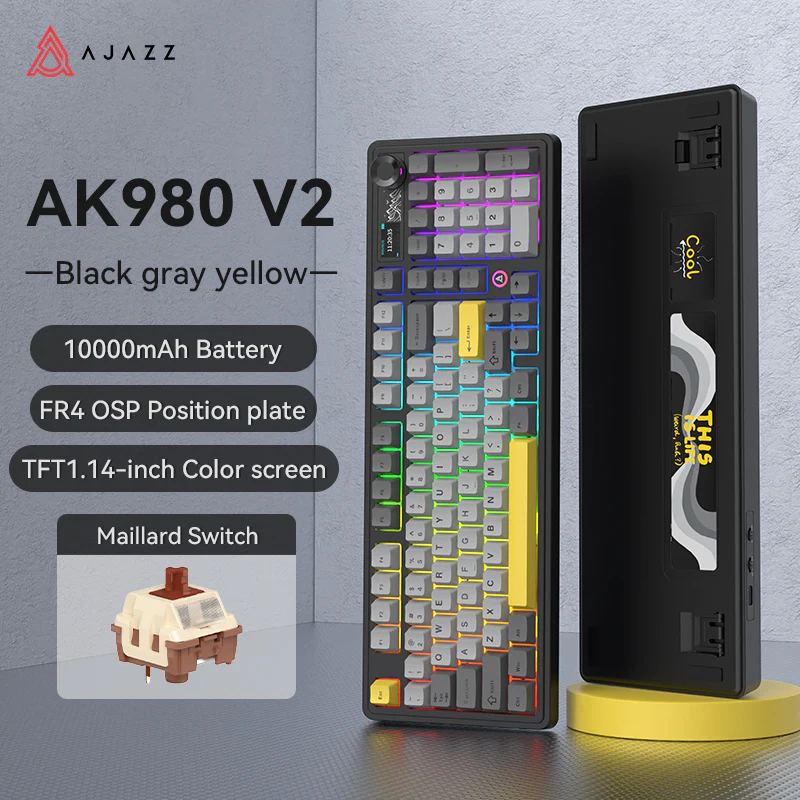 AJAZZ AK980 V2 Gaming Mechanical Keyboard 5000mAh/10000mAh Hot swappable Bluetooth/2.4G Wireless /Wired - Image 26