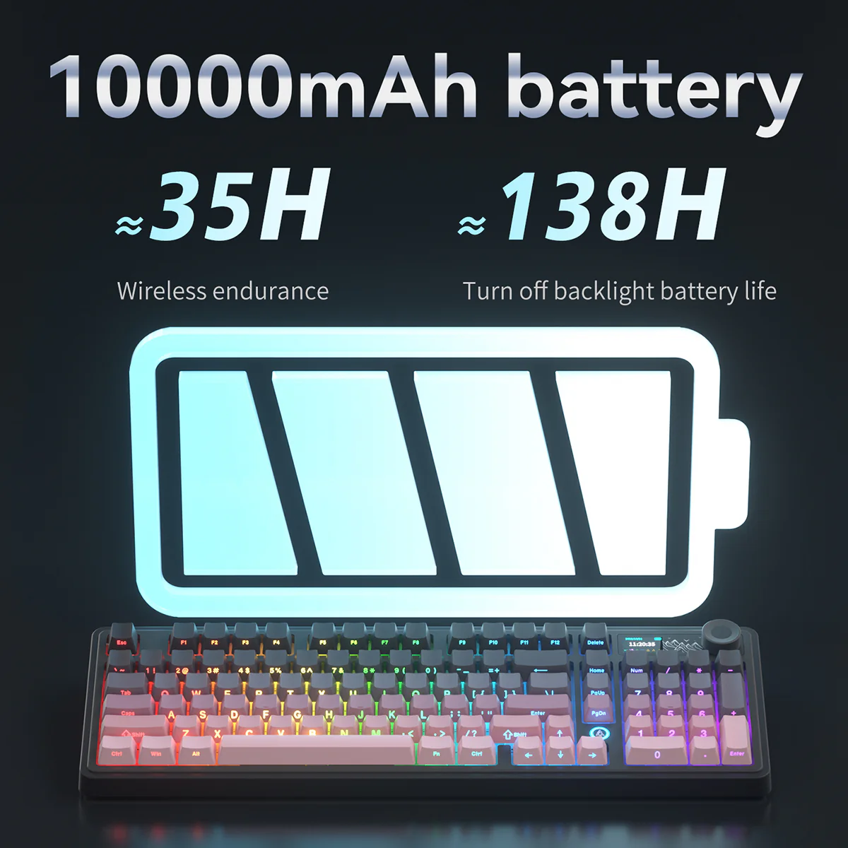 AJAZZ AK980 V2 Gaming Mechanical Keyboard 5000mAh/10000mAh Hot swappable Bluetooth/2.4G Wireless /Wired - Image 7