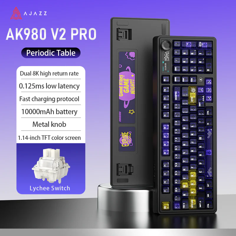AJAZZ AK980 V2 PRO Dual 8K gaming wireless mechanical keyboard, 10000mAh TFT color screen, wireless Bluetooth, hot-swappable - Image 10