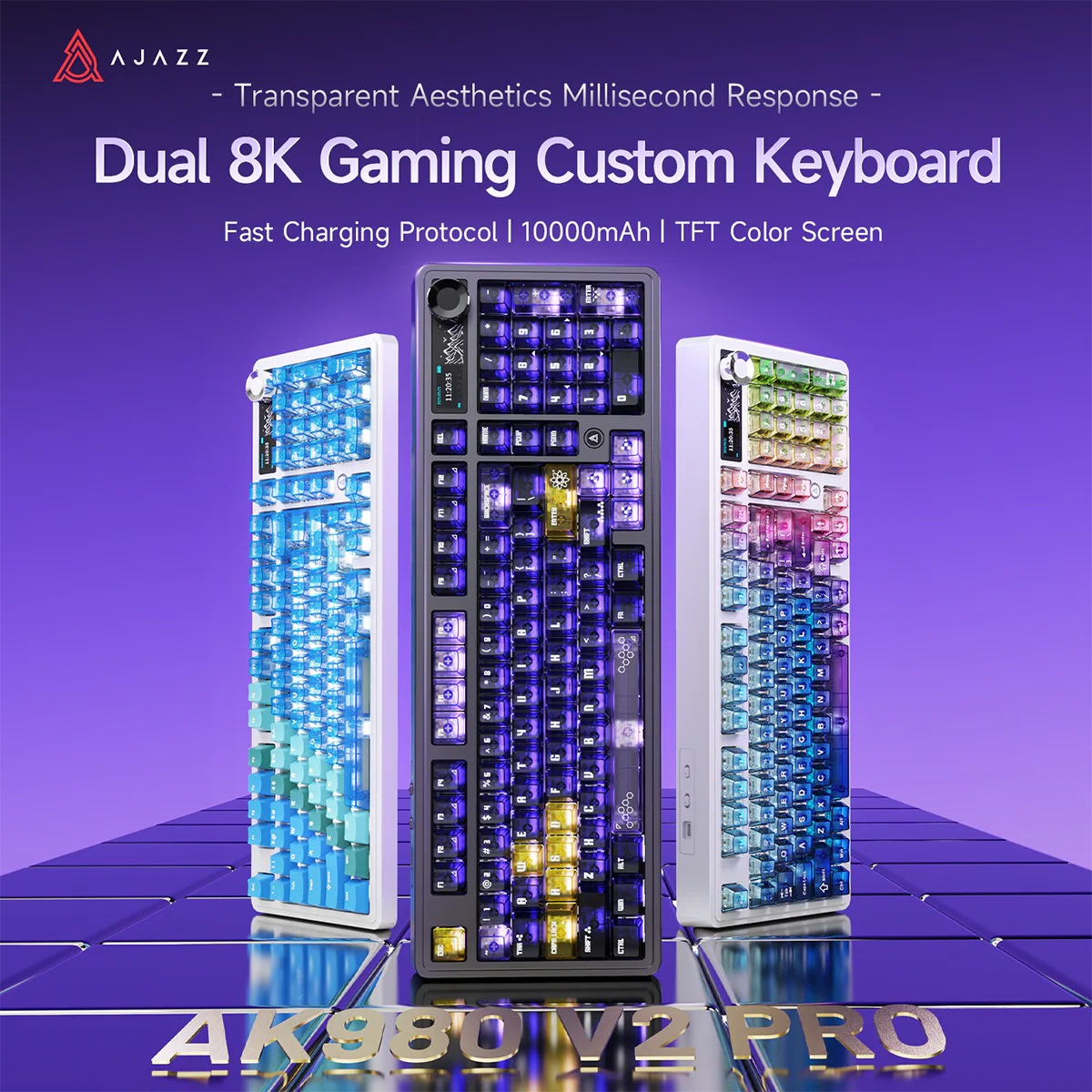AJAZZ AK980 V2 PRO Dual 8K gaming wireless mechanical keyboard, 10000mAh TFT color screen, wireless Bluetooth, hot-swappable - Image 2