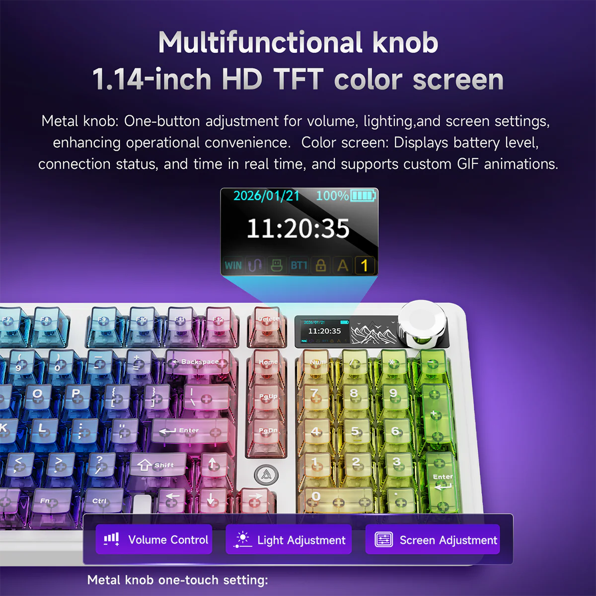 AJAZZ AK980 V2 PRO Dual 8K gaming wireless mechanical keyboard, 10000mAh TFT color screen, wireless Bluetooth, hot-swappable - Image 5
