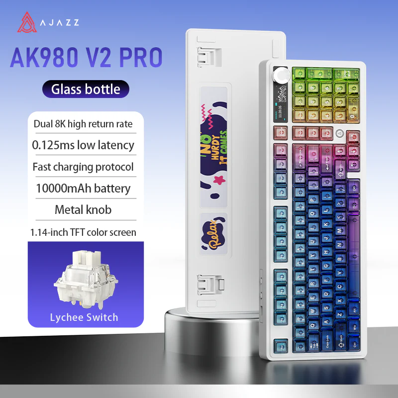 AJAZZ AK980 V2 PRO Dual 8K gaming wireless mechanical keyboard, 10000mAh TFT color screen, wireless Bluetooth, hot-swappable - Image 8