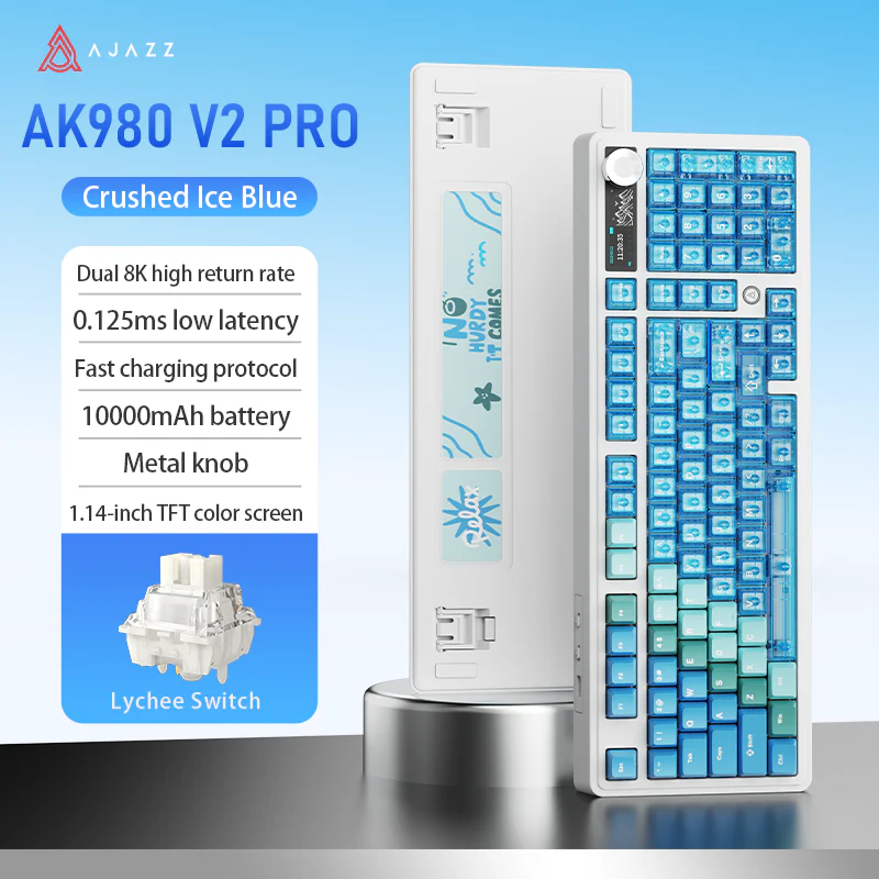 AJAZZ AK980 V2 PRO Dual 8K gaming wireless mechanical keyboard, 10000mAh TFT color screen, wireless Bluetooth, hot-swappable - Image 9