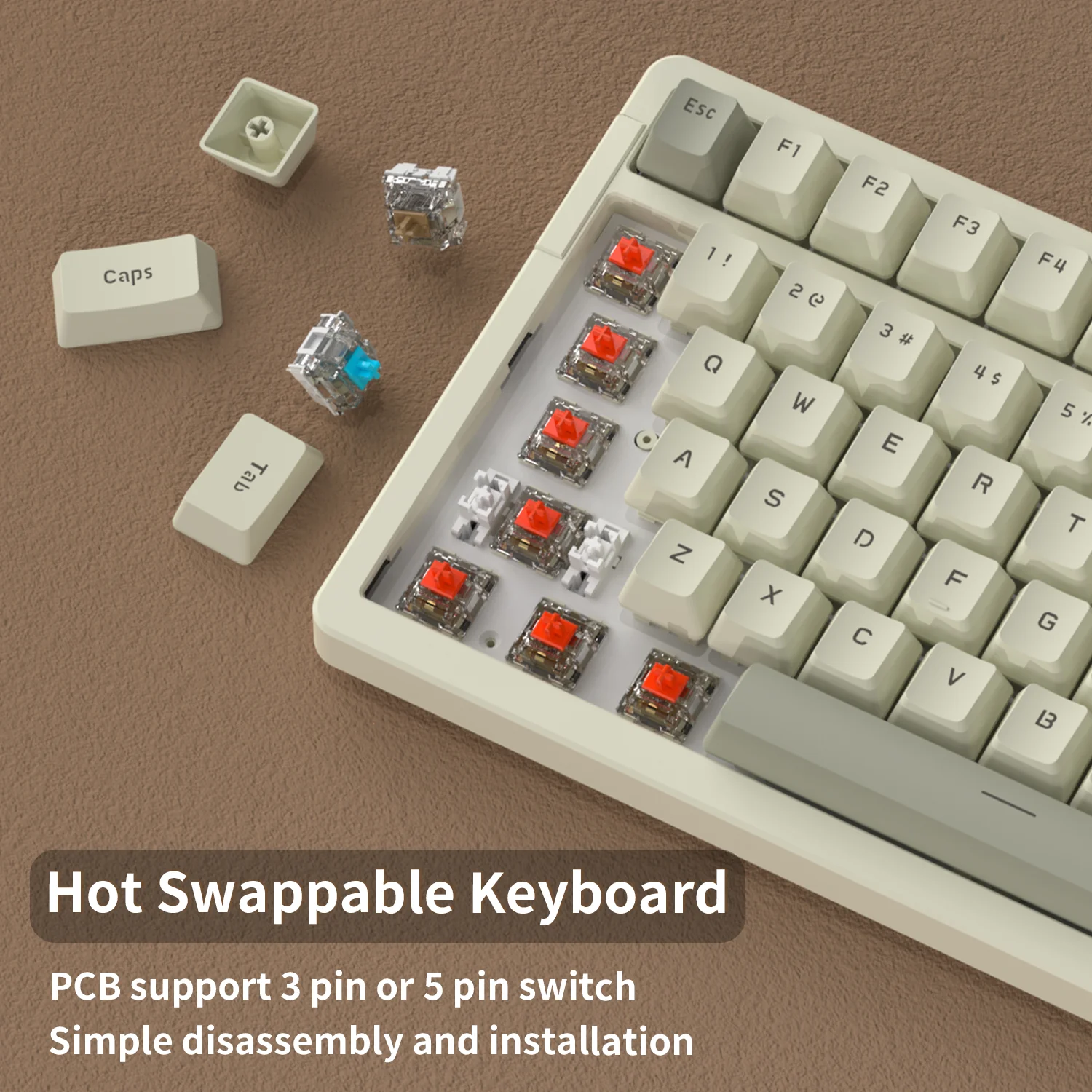 AJAZZ AK992 Retro Keyboard Hot-Swappable USB Gaming Keyboard with Red Switches - Image 3