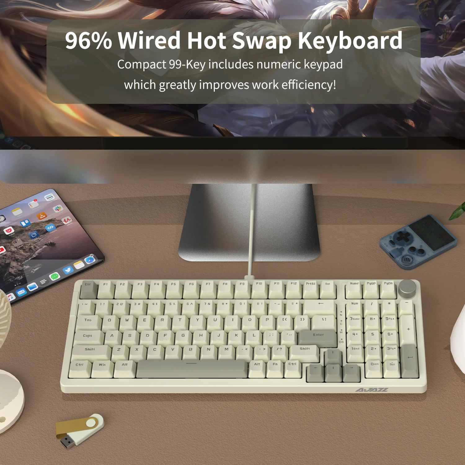 AJAZZ AK992 Retro Keyboard Hot-Swappable USB Gaming Keyboard with Red Switches - Image 7