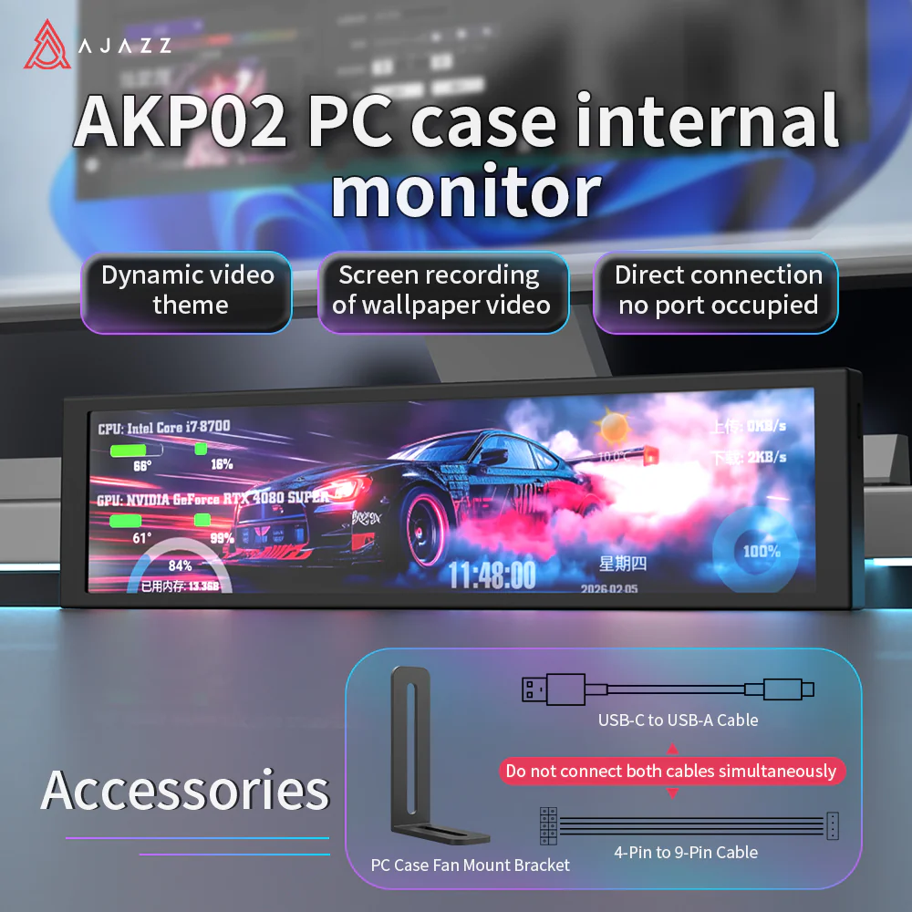 Ajazz AKP02 DIY Universal Secondary Screen 9.2 inches Supports setting dynamic videoas theme background - Image 2