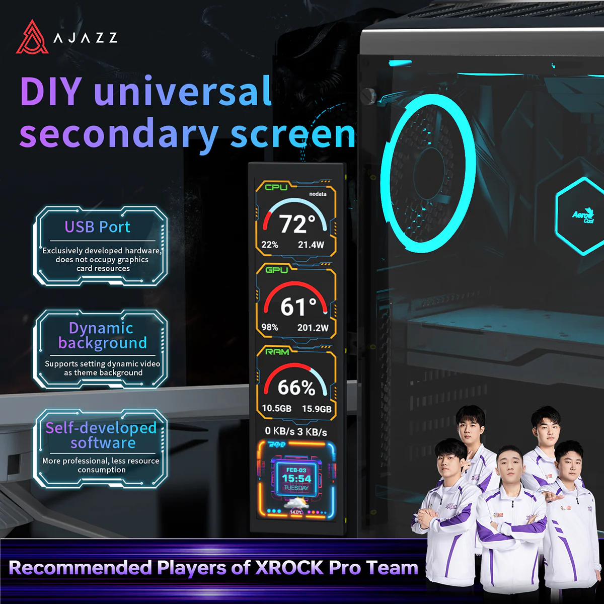 Ajazz AKP02 DIY Universal Secondary Screen 9.2 inches Supports setting dynamic videoas theme background - Image 3