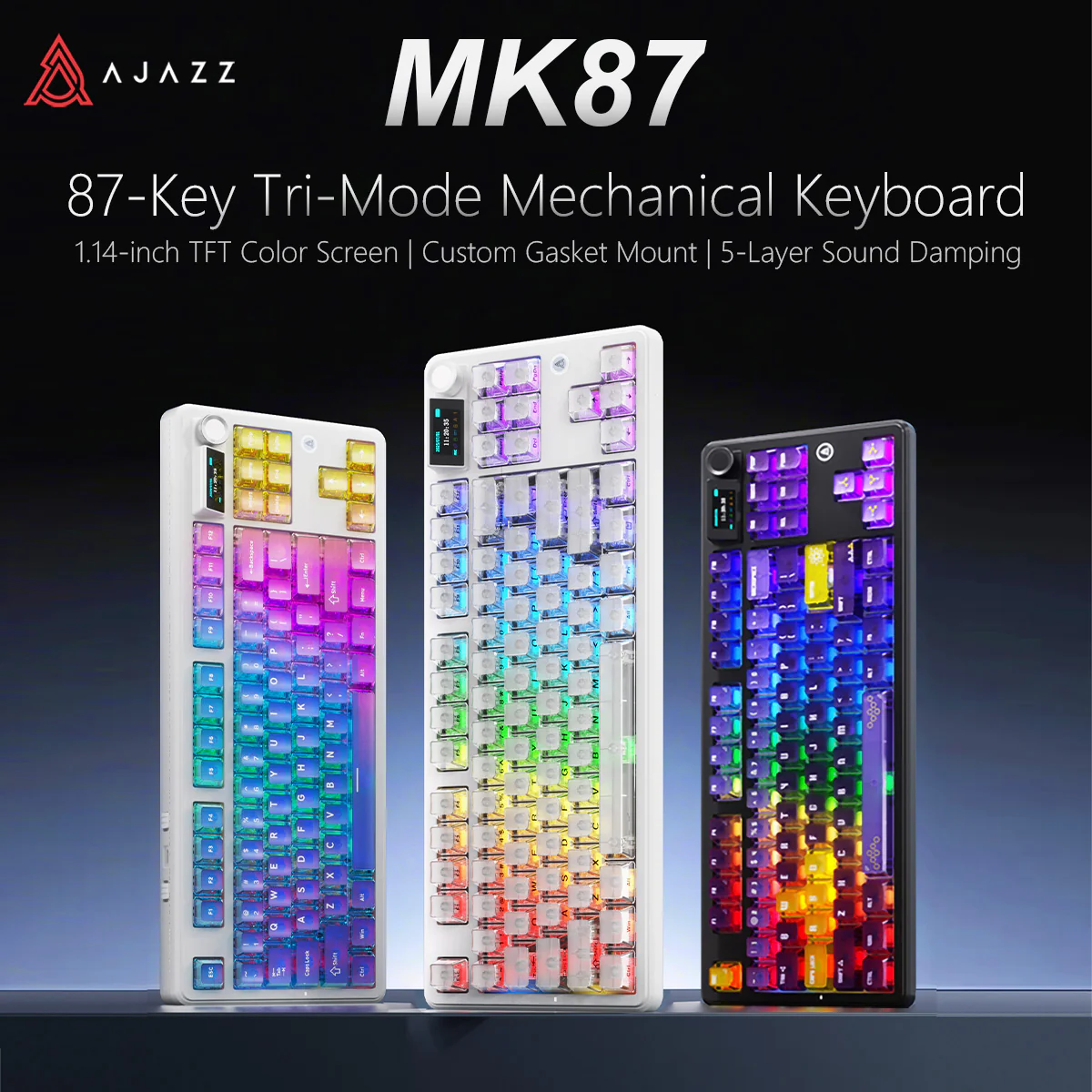 AJAZZ MK87/MK87 PRO 10000mAh long battery Wireless Bluetooth gaming mechanical keyboard life supports RGB lighting full key hot-swapping - Image 4