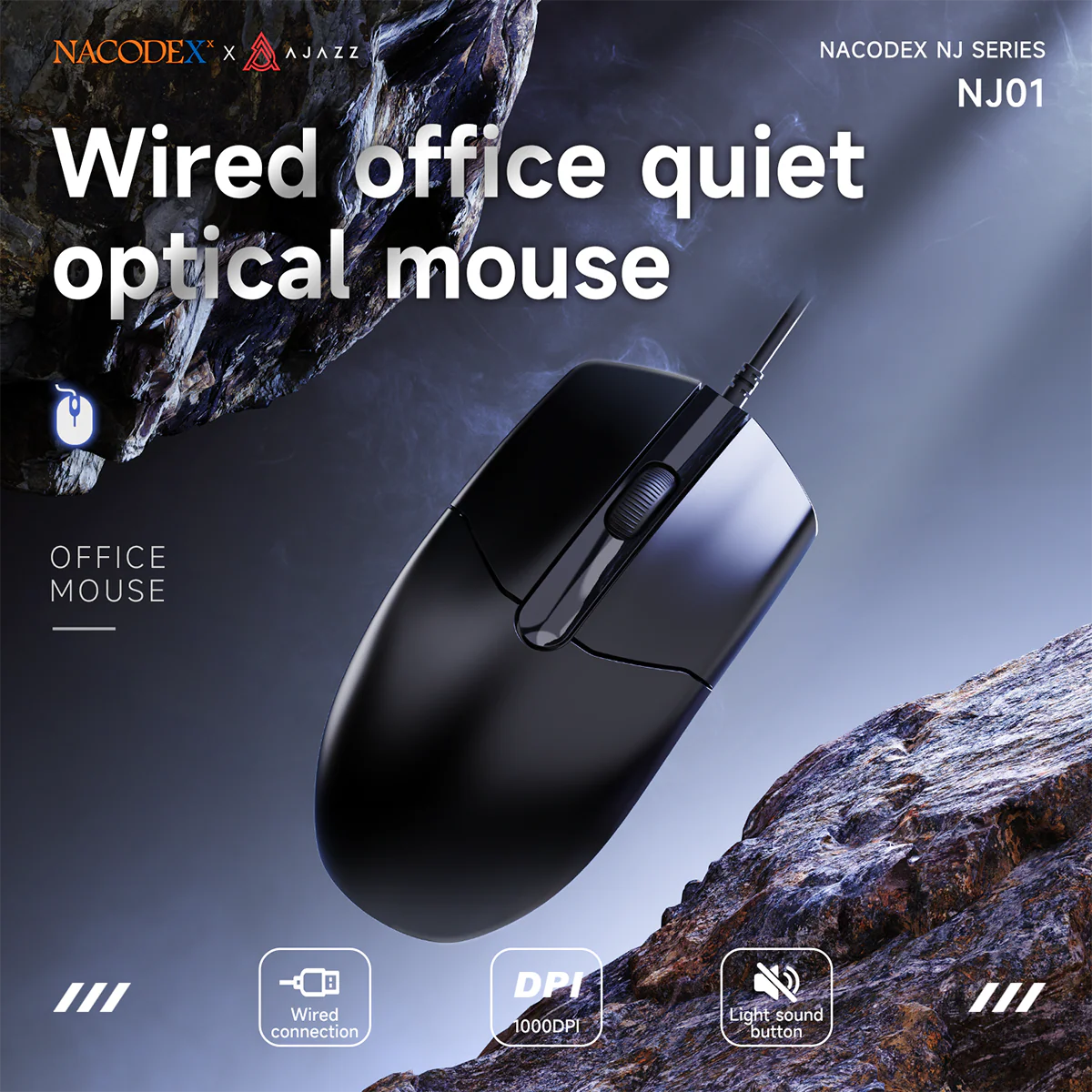 AJAZZ NJ01 Series Mouse Wired Office Optical Mouse with Quiet Keys 1000 DPI Approximately 78g Lightweight - Image 3