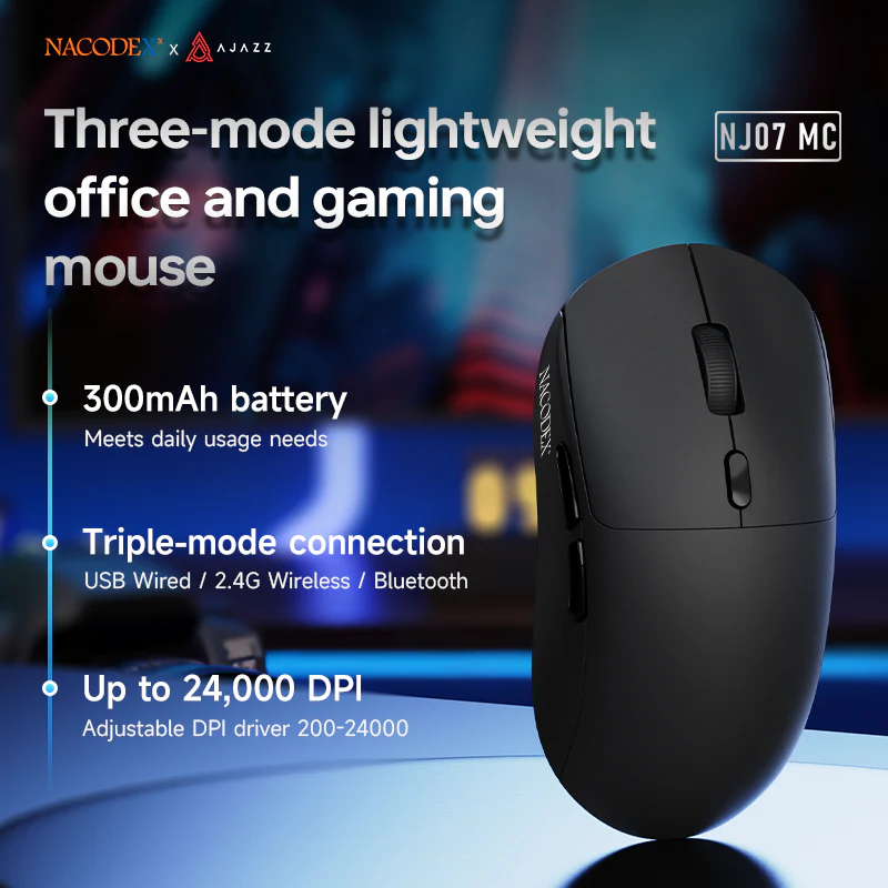 AJAZZ NJ07 MC Lightweight Wireless Mouse for Gaming and Office Use 300mAh Battery, Lightweight 67g Design, PAW3311 Sensor