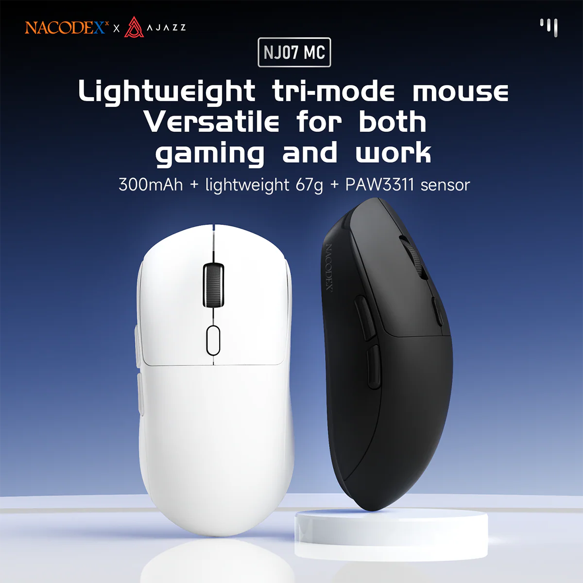 AJAZZ NJ07 MC Lightweight Wireless Mouse for Gaming and Office Use 300mAh Battery, Lightweight 67g Design, PAW3311 Sensor - Image 3
