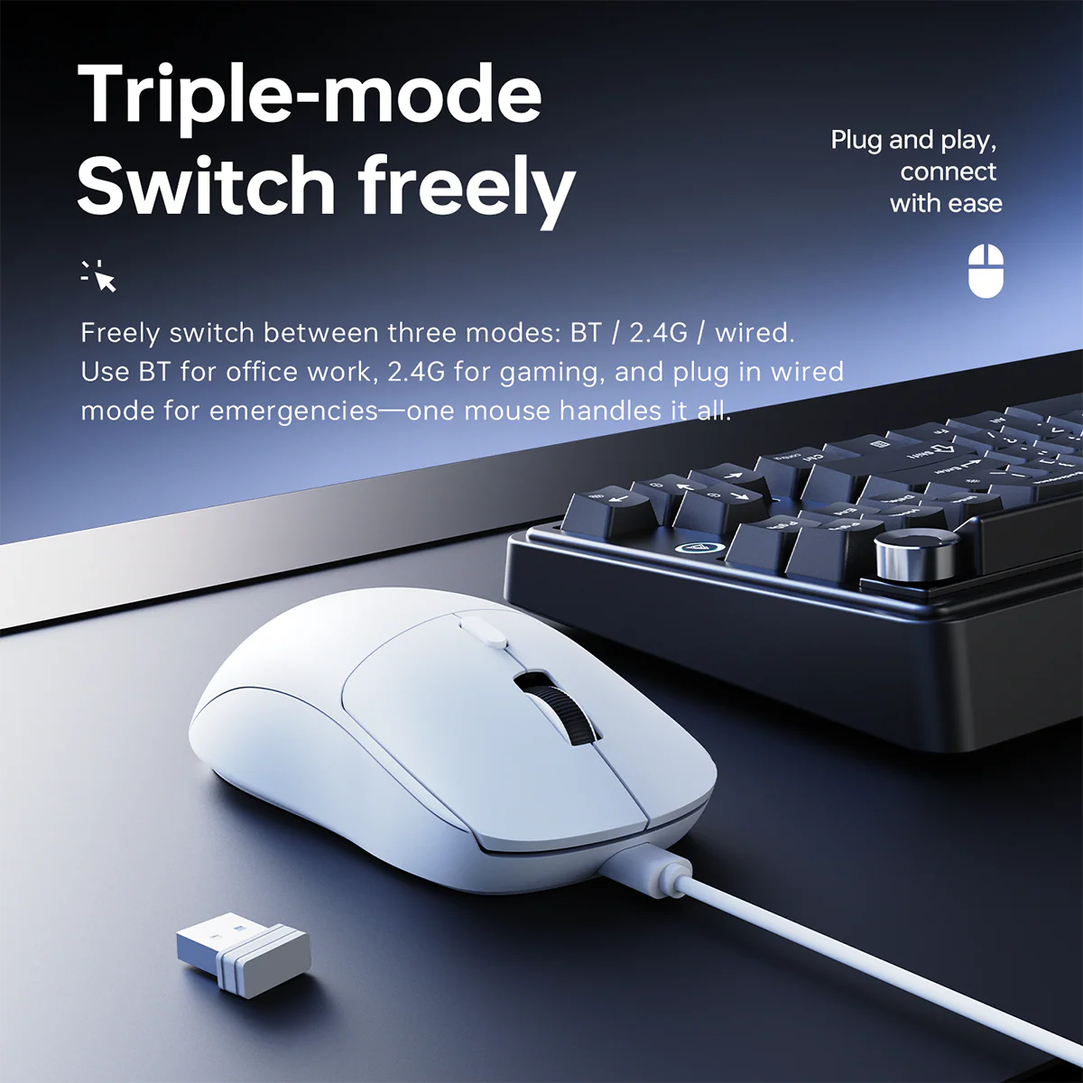 AJAZZ NJ07 Ultra Lightweight tri-mode mouse Versatile for bothgaming and work 300mAh + lightweight 65g + PAW3950 sensor - Image 4