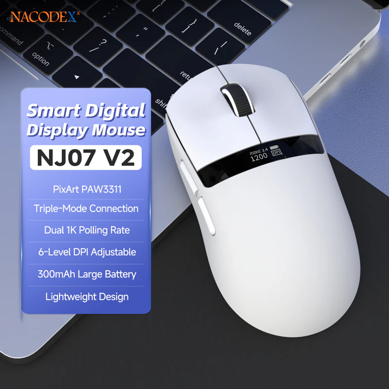AJAZZ NJ07 V2 2.4G/Bluetooth/Wired Gaming Mouse PAW3311 Sensor 1K Polling Rate 300mAh Battery 6-Level Adjustable DPI - Image 2