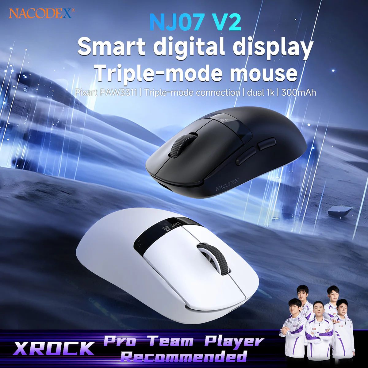 AJAZZ NJ07 V2 2.4G/Bluetooth/Wired Gaming Mouse PAW3311 Sensor 1K Polling Rate 300mAh Battery 6-Level Adjustable DPI - Image 4