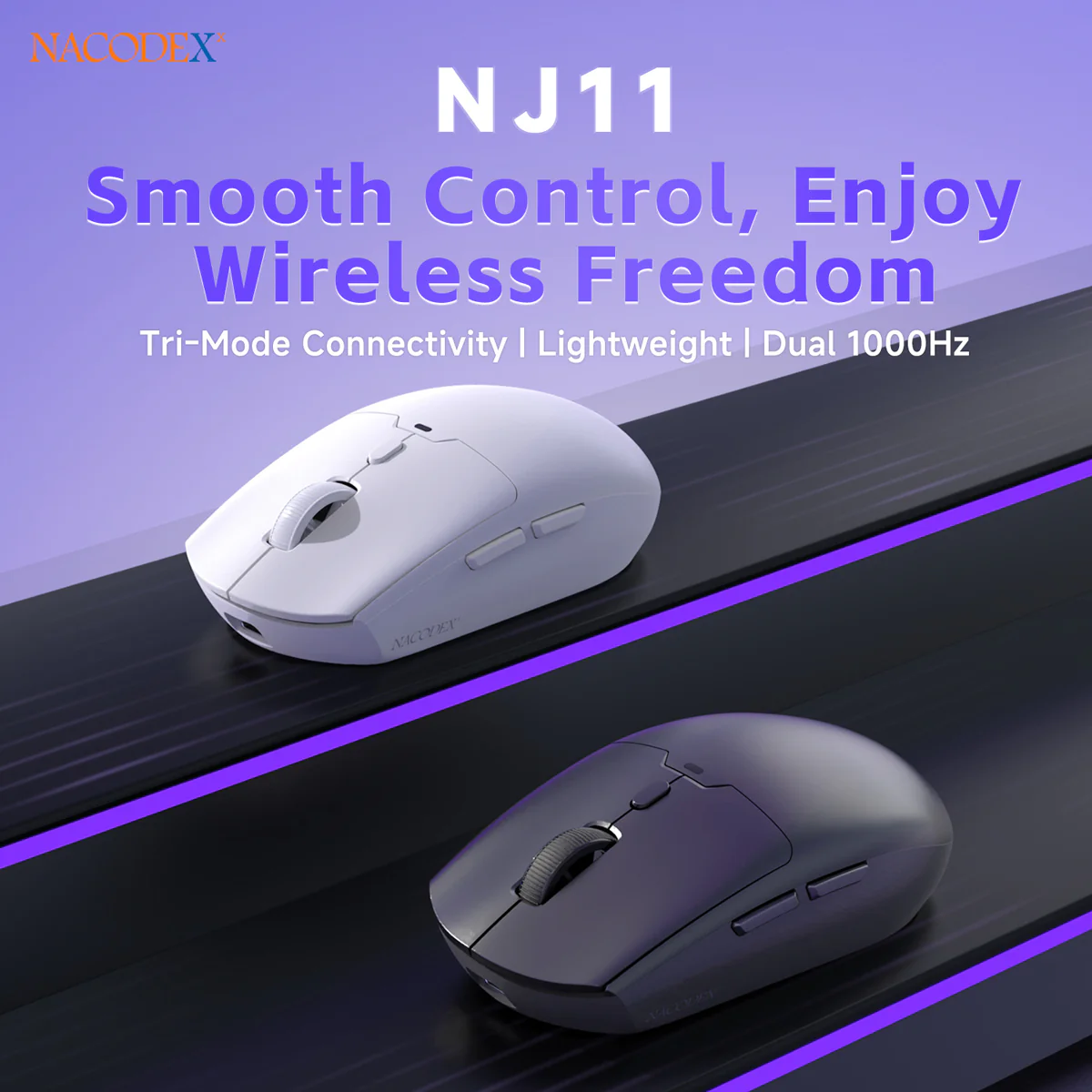 AJAZZ NJ11 Wireless Gaming Mouse with 1000Hz Polling Rate 6-Level Adjustable DPI 300mAh High-Capacity Battery Lightweight Design - Image 2
