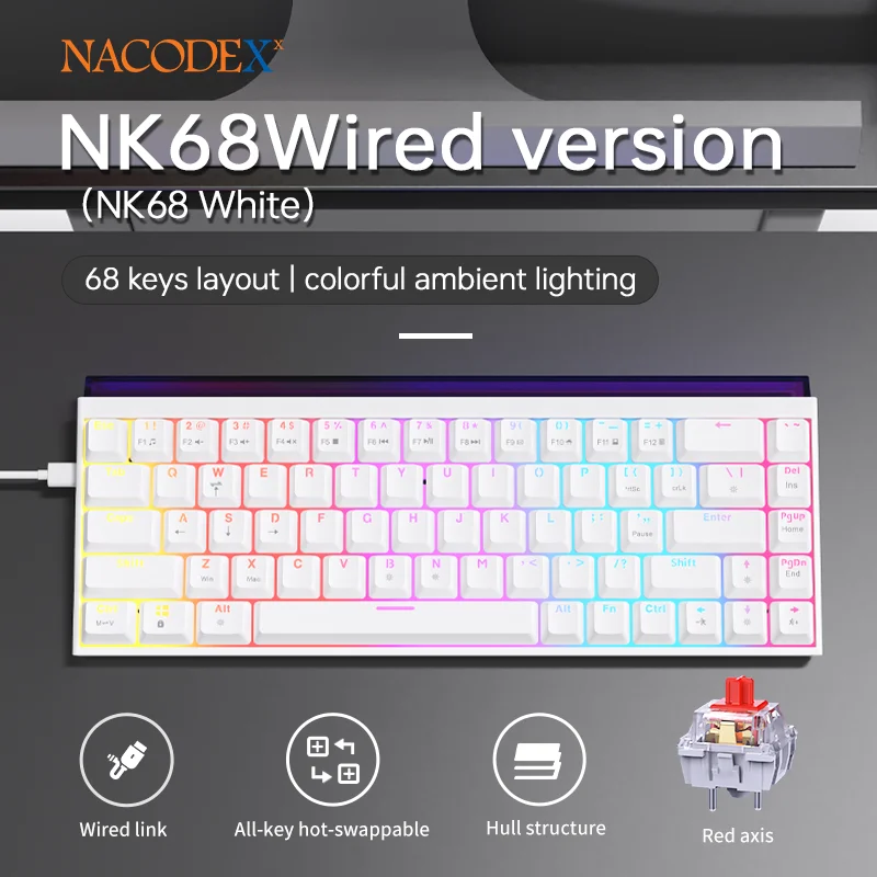 AJAZZ NK68 Small Mechanical Keyboard 68-key layout Mixed Light Red axis All-key hot-swappableHull structure Wired Version - Image 13