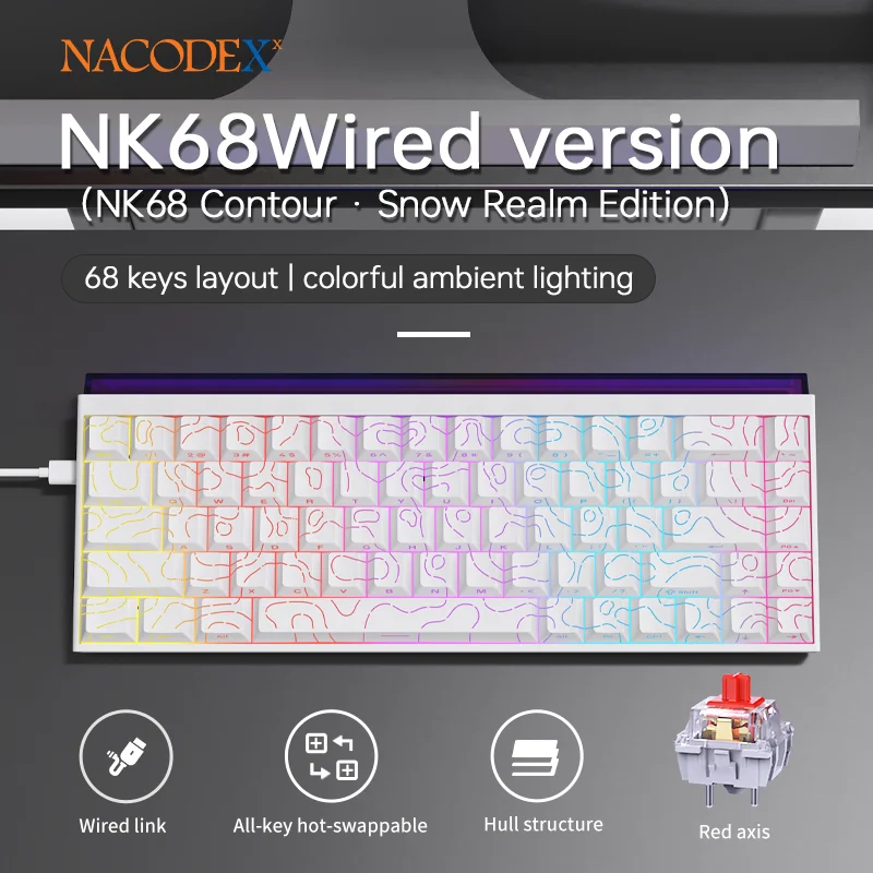 AJAZZ NK68 Small Mechanical Keyboard 68-key layout Mixed Light Red axis All-key hot-swappableHull structure Wired Version - Image 5