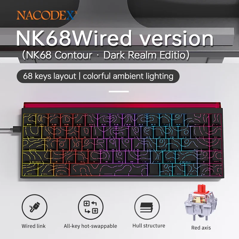 AJAZZ NK68 Small Mechanical Keyboard 68-key layout Mixed Light Red axis All-key hot-swappableHull structure Wired Version - Image 6