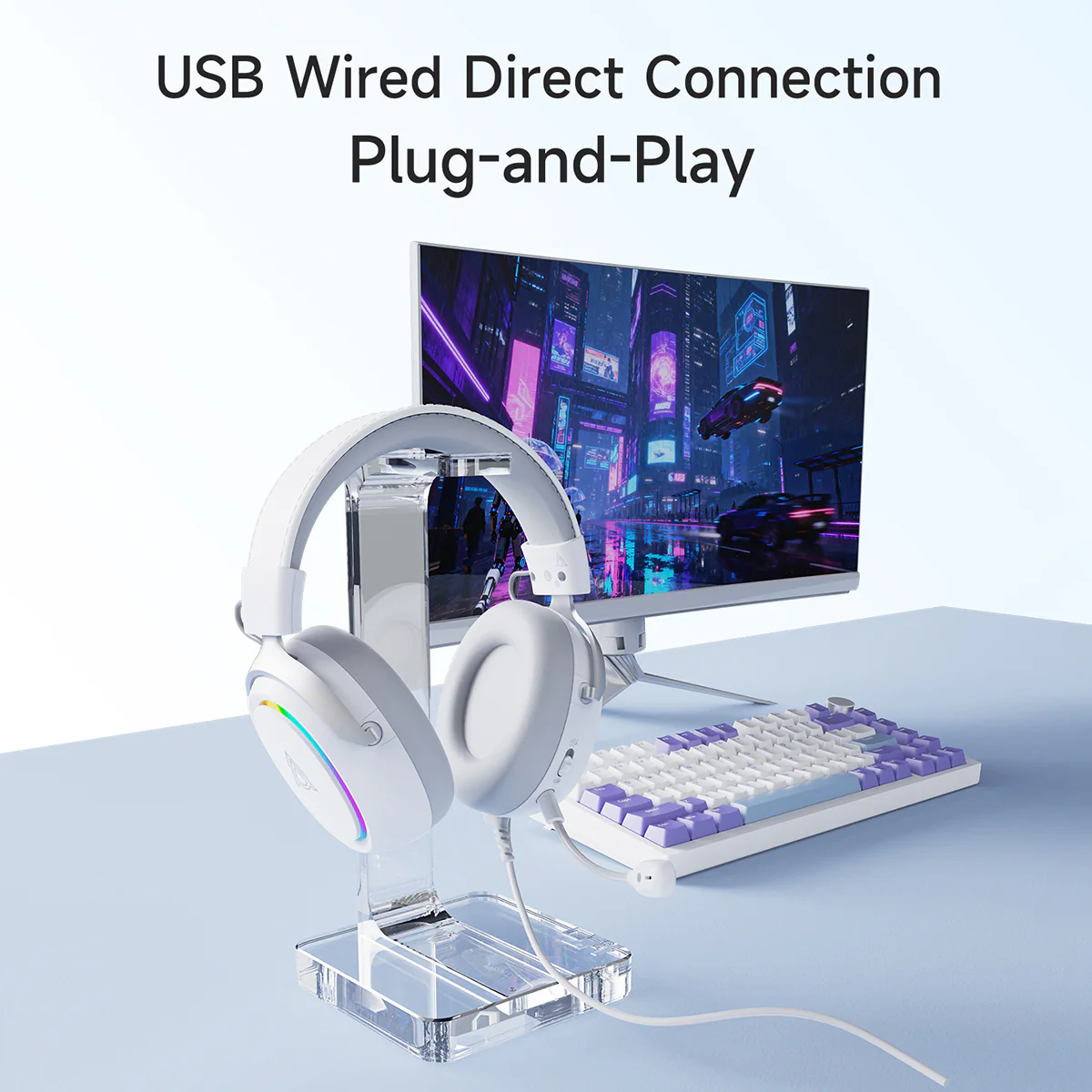 AJAZZZ AHW10 Over-Ear Wired Gaming Headset Virtual 7.1 Surround Sound Plug and Play RGB Lighting Effects - Image 9