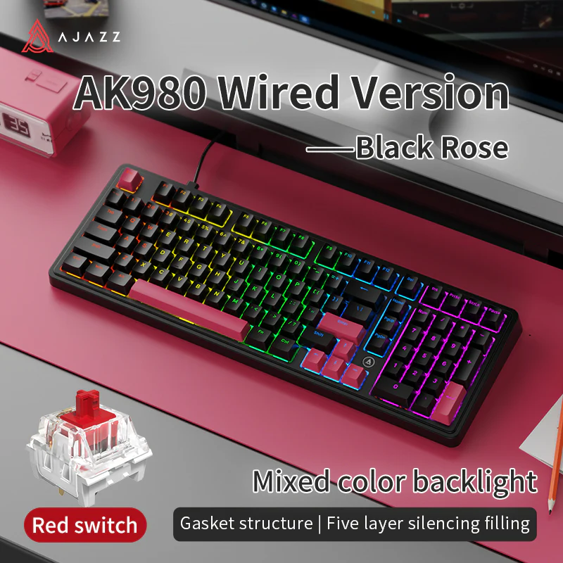 AJAZZ AK980 Wired Gaming mechanical keyboard RGB Hot-swappable Mixed light Customized shaft seat ergonomics - Image 19